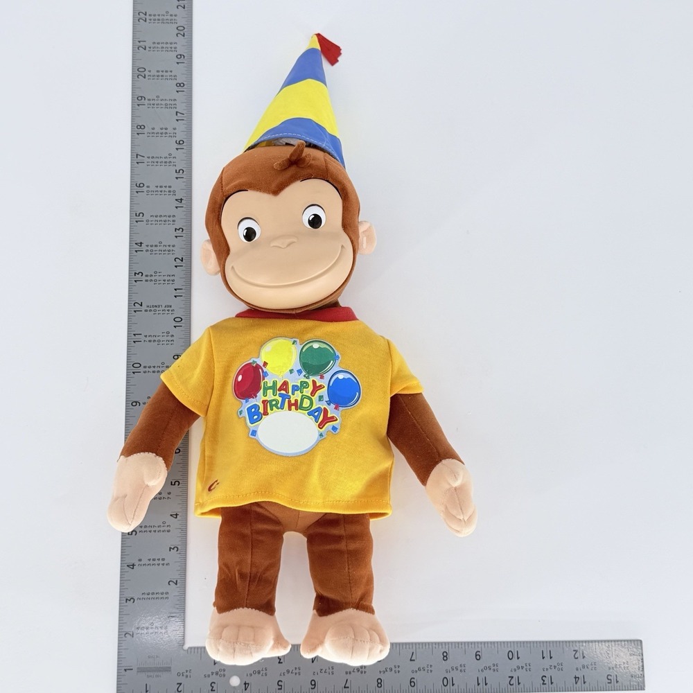Curious George Birthday Plush Marvel 15" Hat 2005 Universal Rubber Face - Picture 13 of 13